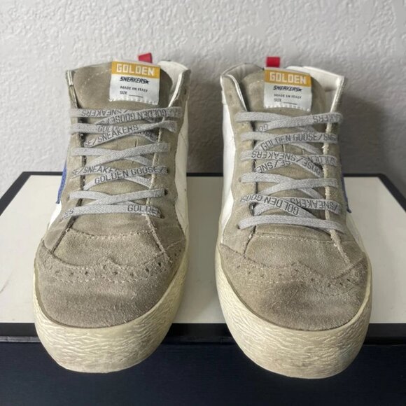 Golden Goose Mid Star White Blue Leather Sneaker Men's 41 EU/8 US Made In Italy - Picture 1 of 13